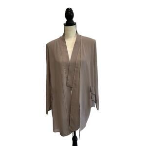 Marla Wynne Layers Taupe Open Front Chiffon Lined Ribbon Fabric Layers Tunic XL